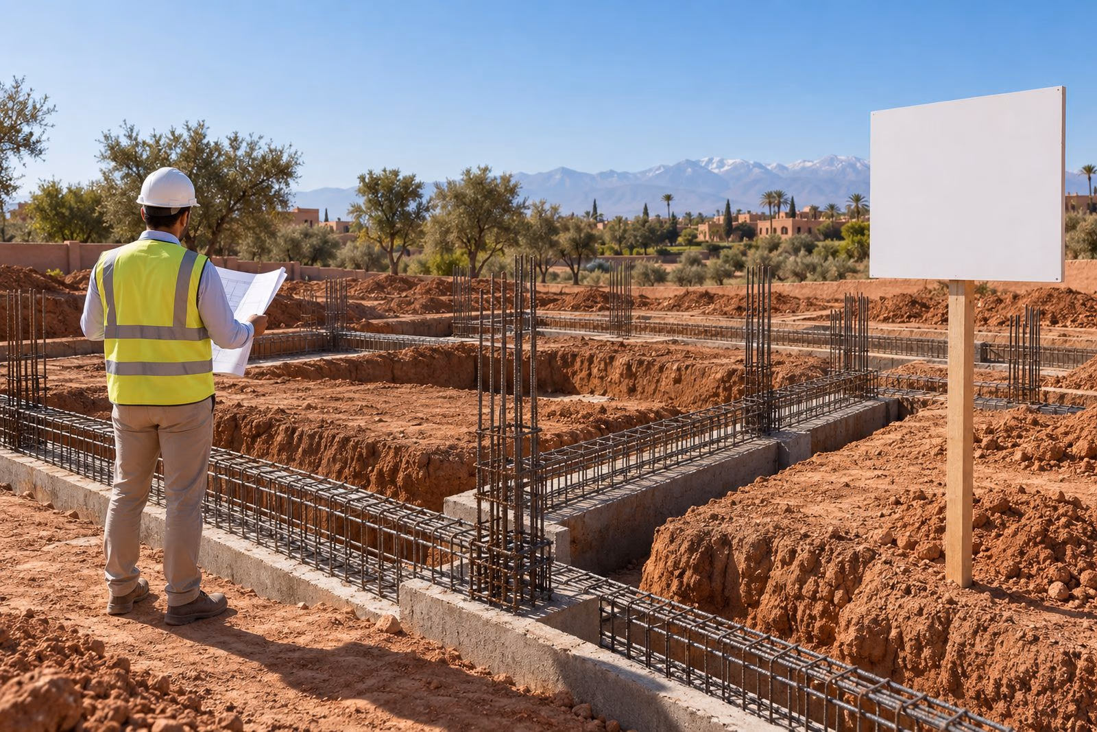 Start of works on a permitted villa construction site in Marrakech